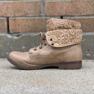 Cream lace-up booties